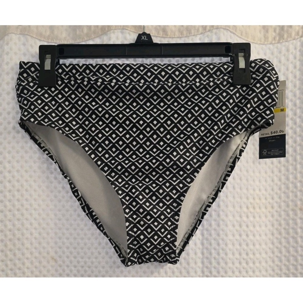 NEW Aqua Couture Womens Swim Bikini TOP & BOTTOM SET Black White Size M - Picture 7 of 12
